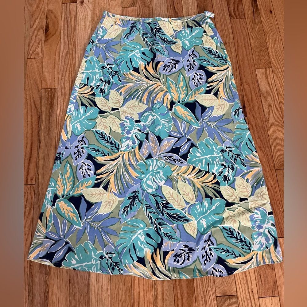 Vintage Talbots Linen blend midi skirt floral size 8 Petite